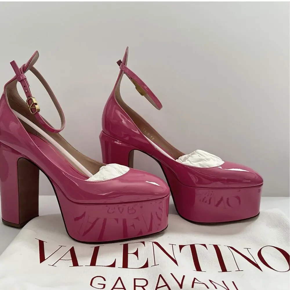 Valentino Garavani Tan-Go Barbie Pink Patent Leather Platform Pumps IT 38 NWOT